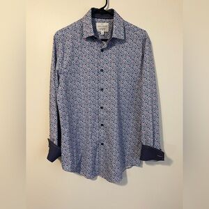 CONSTRUCT Shirt Mens‎ M Blue Floral Slim Fit 4 Way Stretch Button Performance